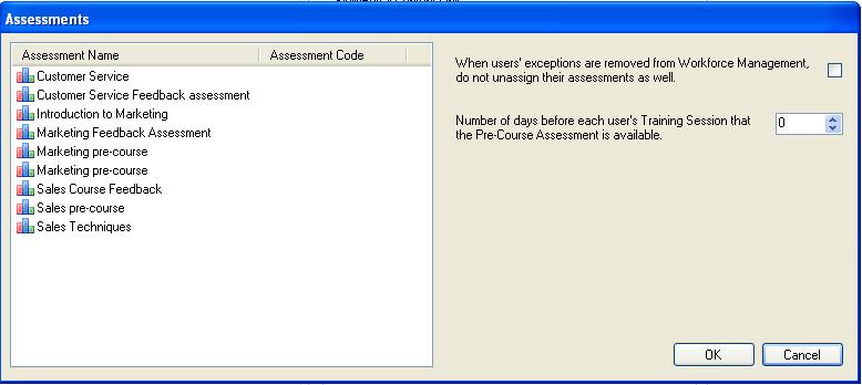 Scheduling pre/post course assessments from Skills Training Manager Figure 117: Assigning assessments It is possible to assign the same assessment as both a pre-course and a post-course assessment.