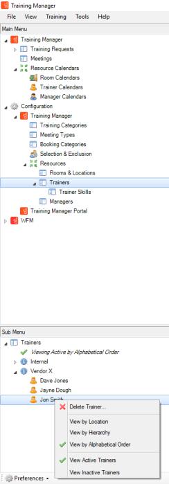 Configuring Training Manager 6.4.5 Deleting Trainers The option to delete a trainer is only available for external trainers. Internal trainers are managed through Performance DNA. 6.5 Trainer Skills Figure 22: Deleting trainers Training Manager includes features for managing trainer skill information.
