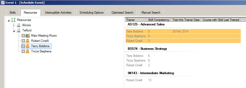 Configuring Training Manager This section will show all skills regardless of whether they were selected in the Skills tab, however, skills that were selected will appear highlighted.