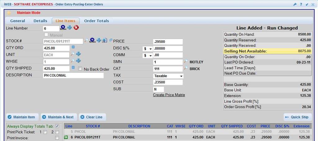 Order Entry Special Functions - Run# Tracking Continued When orders are entered for Run# products, the Run# can be assigned at entry time, which directs the yard to pull or load a particular Run# or