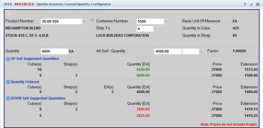 Order Entry Posting Screen - Using The Quantity Configurator Quantity Configurator with the simple click on an icon, the above Quantity Configurator box appears.
