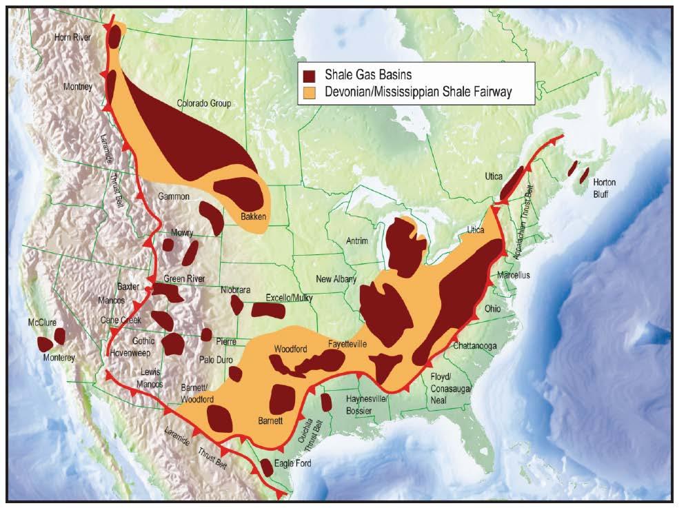 Shale Formations of the U.S. and Canada Shale formations are widely distributed.