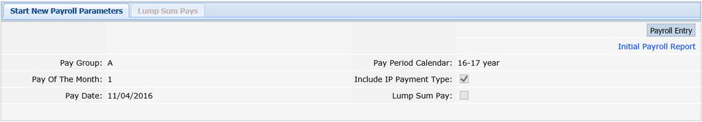 When appropriate, include IP payment types or designate that this payroll will include Lump Sum Pays. When Lump Sum Pay is selected the Lump Sum Pays tab is enabled and requires updating.