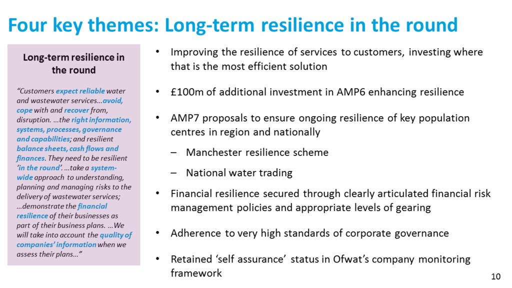 We face resilience challenges across our business in systems, finance and skills, as well as in customer and stakeholder expectations for a reliable, wholesome water supply and good environmental