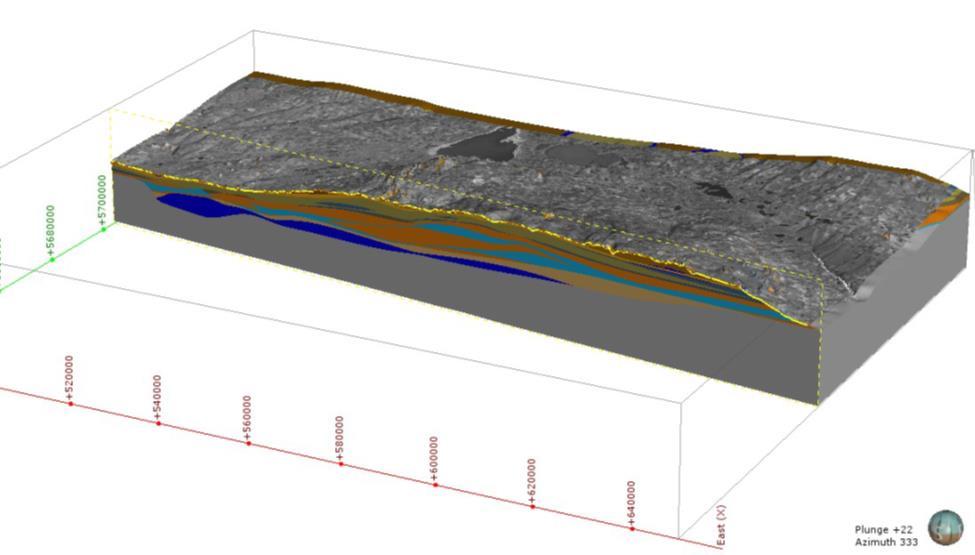 Geological Model Oblique view of 3D model sliced through assessment area from northeast to southwest Till units within each Formation are