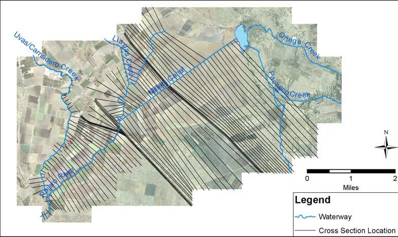 Figure 2-10: Cross section locations of the Soap Lake hydraulic model. Bank Locations: Bank location is used to define the left overbank, channel, and right overbank.