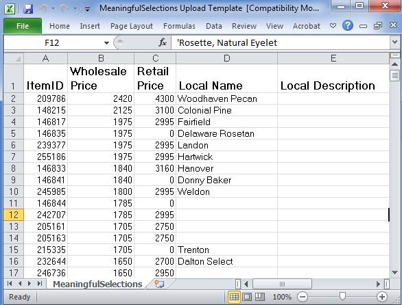 For example, exports from the Kiosk or Product Center will need to be formatted as shown below.