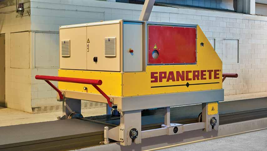 PLOTTER Fully automatic and battery driven, the Spancrete Plotter runs the casting bed rails and draws all the marks for straight cuts, angle cuts, electrical sockets, slab number, manufacturer logo
