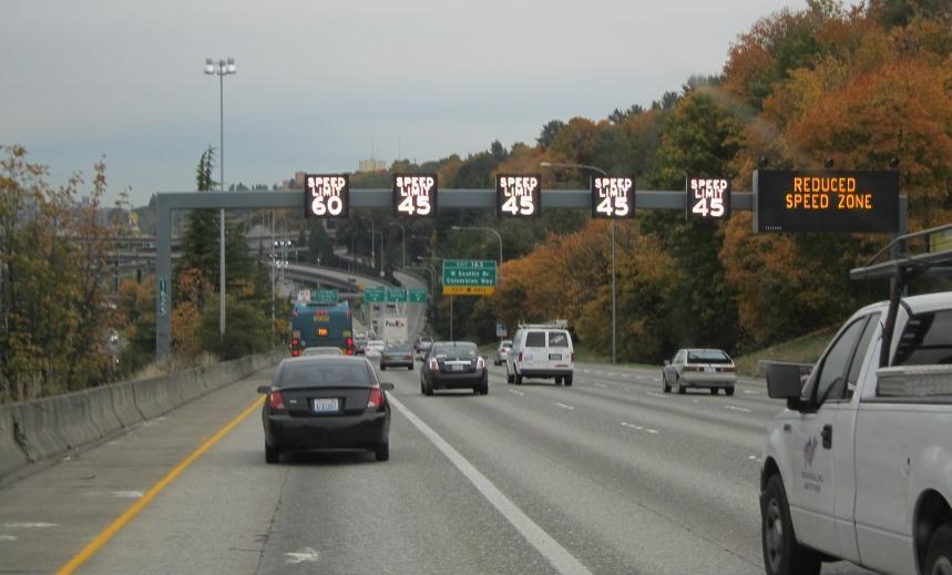 Figure 4. Variable speed limit signs on I-5, Seattle, Washington (Source: TTI). Figure 5.