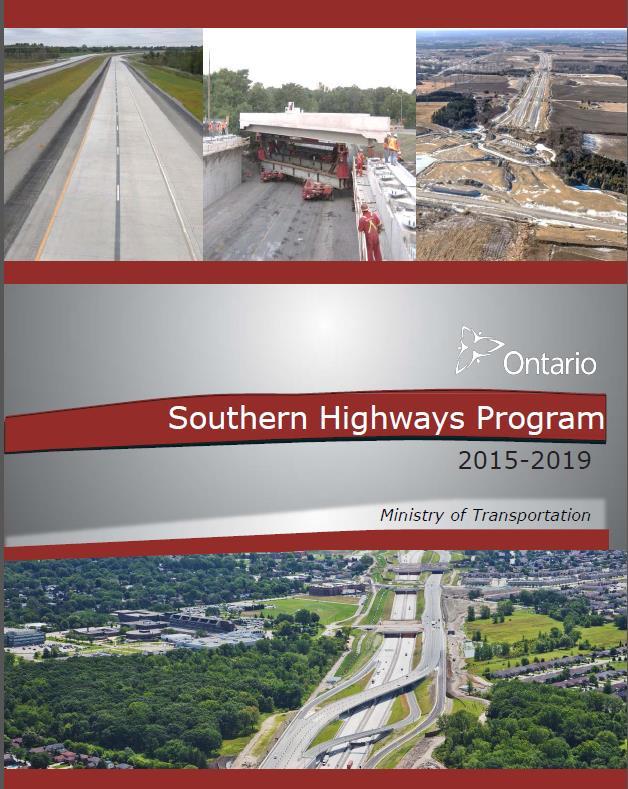3 above, the province has a significant number of bridge projects either underway or planned for the 2016 2019 time frame. The majority of these are on Hwy 406 or along the QEW corridor.