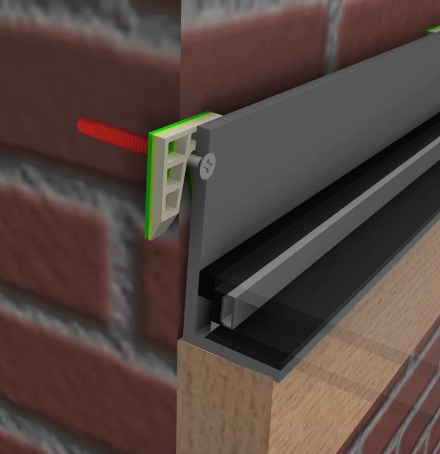Ensure that sufficient horseshoe packers are placed between the kerb/wall and the framework to provide support and prevent frame distortion around each screw fixing.
