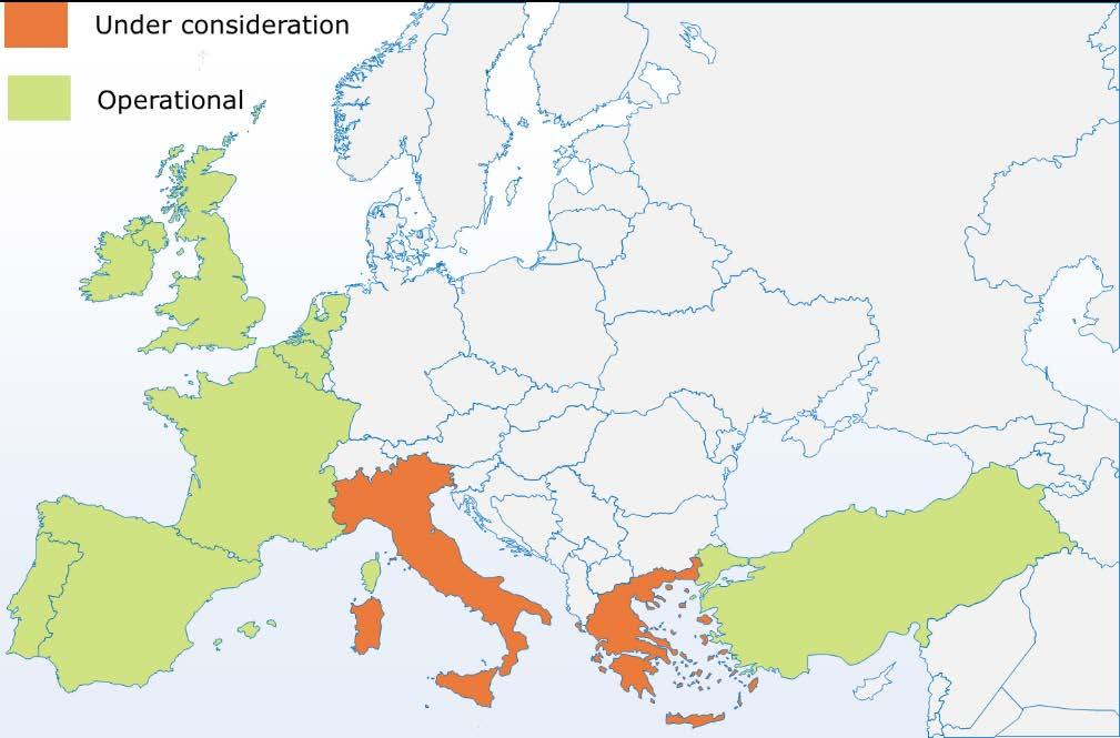 Figure 3 Operational/Under Consideration LNG truck loading services in Europe The capacities