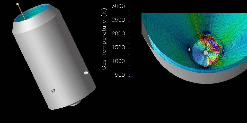Slag Thickness Surface Display curve = camera path ball on curve = camera location gas temperature at ball