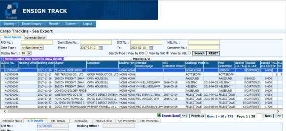 ENSIGN TRACK SYSTEM e-information Track Enable to take care shipment records for import / export