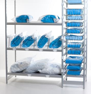 from CSA through pharmacy to kitchen and cold storage. Because of the unique design, it is an ergonomic and hygienic storage solution and can also be used as a pass-through rack.