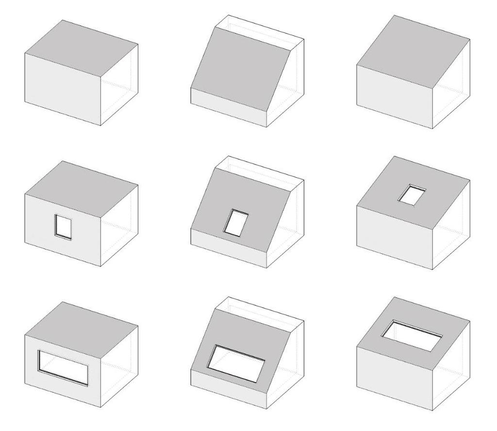 M.N. Maragkou Method 9 window 45 window 15 window % WFR 1% WFR 3% WFR Figure 2. The nine building geometries that were simulated in this study.