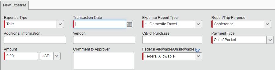 Tolls Use this expense type for any toll charges during your business travel.