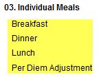 Individual Meals Breakfast, Lunch or Dinner Use the Breakfast, Lunch or Dinner expense type for claiming individual meals.