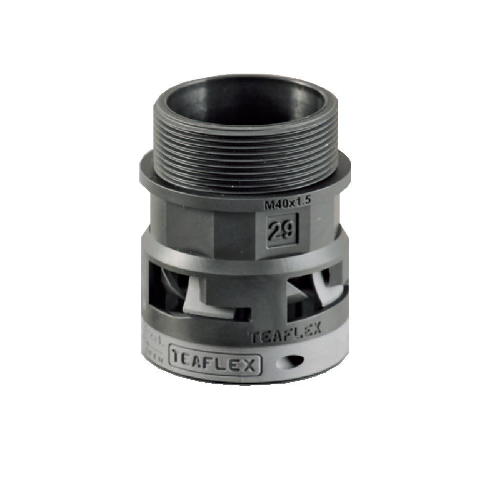 Order code: FL60 Teaflex ECO Nylon Straight Fittings ECO nylon, type M straight external nylon moulded fitting One piece, fast fit, external threaded fitting Suitable for knockouts or threaded