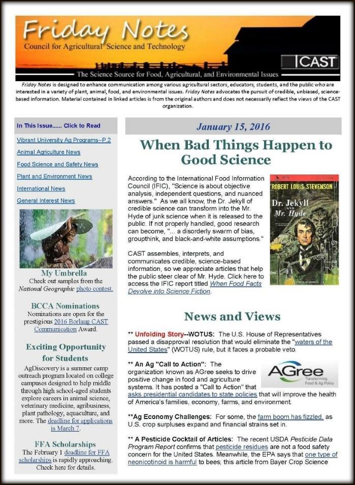 Friday Notes Published 48 times annually Lead articles on timely ag topics Dozens of ag news briefs from