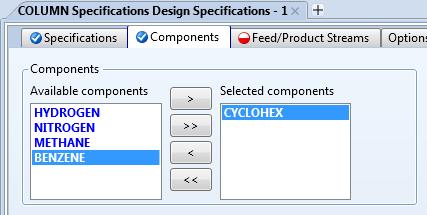 4.27. In the Components tab, select cyclohexane and move it to the Selected components area. 4.28.