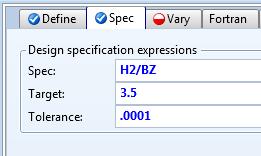 4.35. Next, move to the Spec tab. Enter Spec = H2/BZ, Target = 3.5, Tolerance = 0.0001. 4.36.