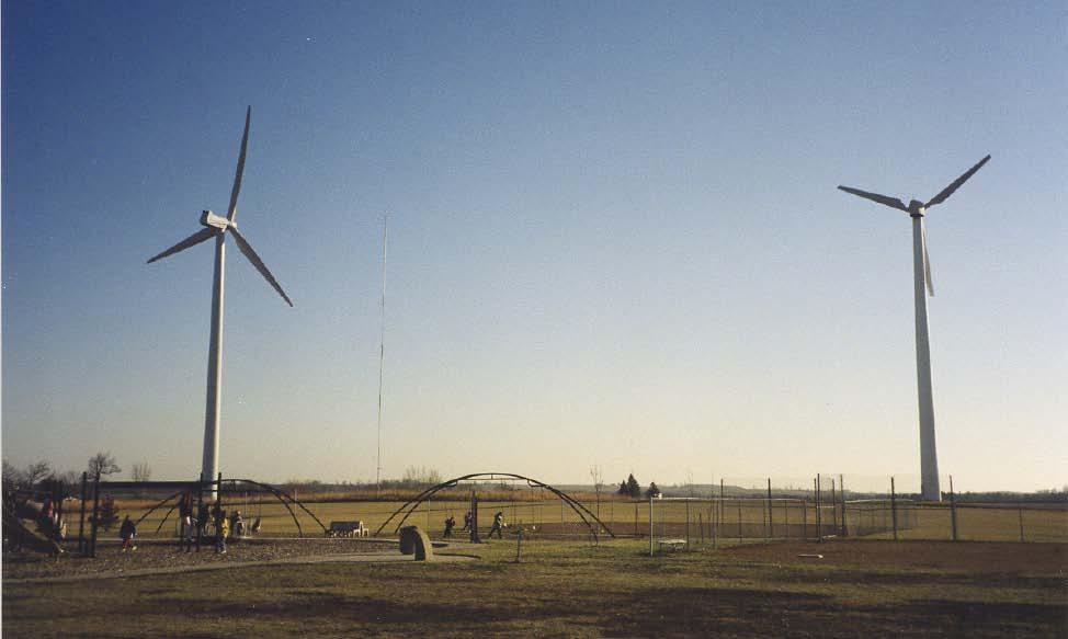 The Spirit Lake Community School District in Iowa powers it buildings by using wind turbines.
