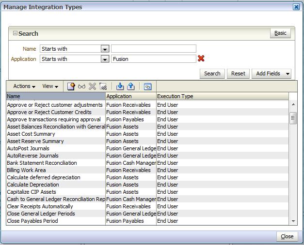 Figure 2: Fusion Integration Types Once the integration XML is loaded for an application, new Fusion application definitions for that application will be created within Oracle Hyperion Financial