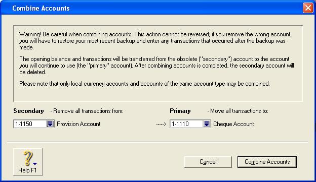 When combined, the non-transaction account information for the primary card such as account name, description and bank details (for banking accounts) is retained as the default information for the