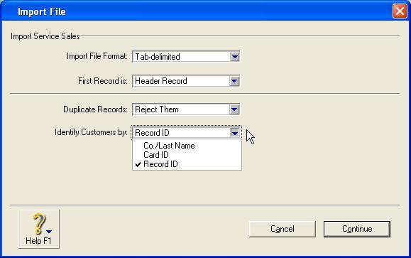 Changes to the Import File window Select from Co.