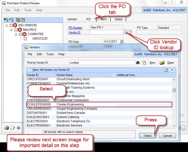 You should see a new Purchase Orders Preview window. Click on the PO tab at the top.