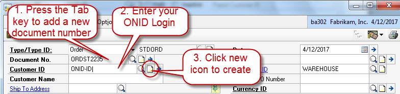You may, of course, use your mouse to activate input fields, but when you do that and enter fields in the wrong order, Dynamics will complain. Using your Tab key, tab to Document No.