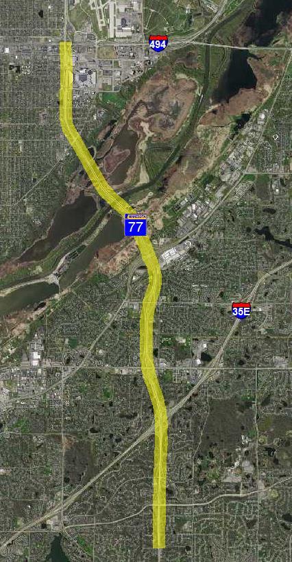 Total Construction Cost: $100 - $150M AM V/C: 1.05 PM V/C: 0.87 Corridor 2A TH 77 Northbound: 138th Street (Apple Valley) to I-494 Segment Length: 6.