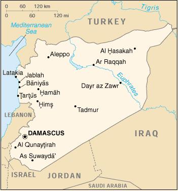 5.9 Syria Located in the Middle East, Syria borders the Mediterranean Sea, between Turkey and Lebanon. The terrain is mostly semiarid and desert with a narrow coastal plain and mountains in the west.