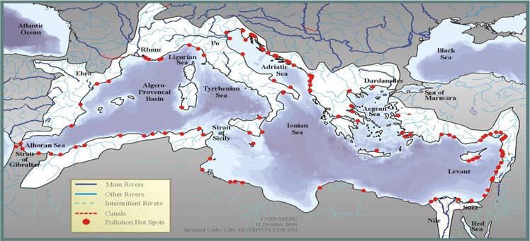 Additionally, 59 sensitive areas (marine areas under threat to become pollution hot spots), have also been identified along the Mediterranean coastline.