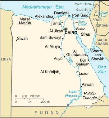 5.2 Egypt Egypt is located on the north-eastern coast of Africa, and borders the Mediterranean Sea between Libya and the Gaza Strip.