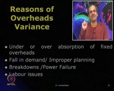 (Refer Slide Time: 34:32) The other possibility of this variance is due to under or over absorption of fixed overheads. Now, do you remember, what is this under and over absorption?