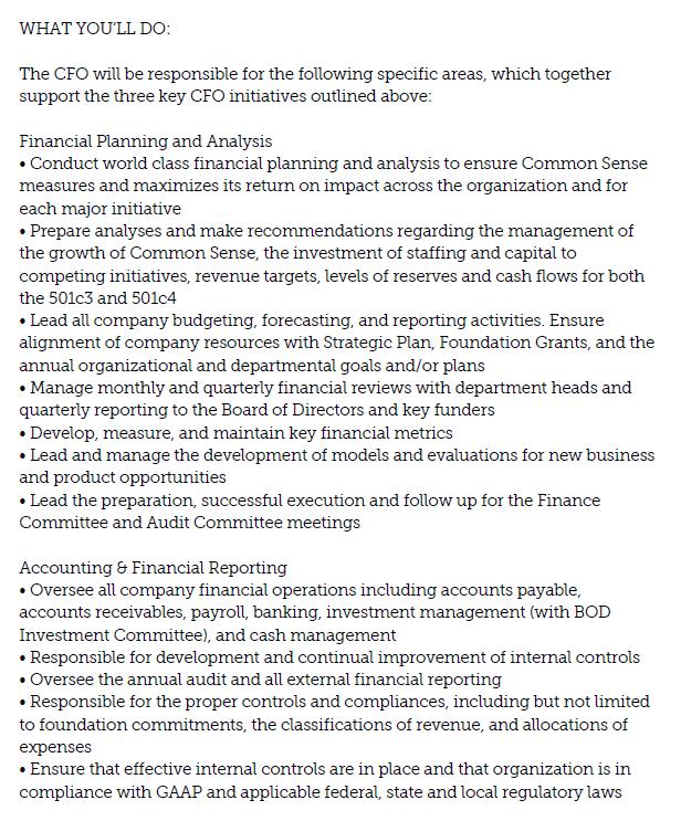 responsibilities (see CFO 1 for additional