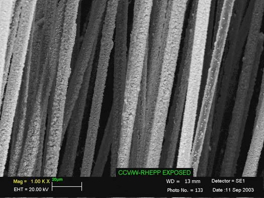 6 µm W survives on sharp tips, 200 pulses at 6 J/cm