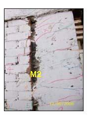 A vertical separation between the wall and tie-columns occurred in the specimen M2 with 400 mm wide tiecolumns.