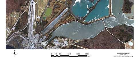 Aerial photograph of Kingston Fossil Plant coal fly ash slurry spill site taken the day after the event.