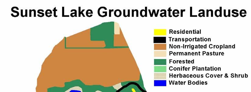 Sunset Lake ~ Land Use in the Groundwater Shed Groundwater Shed: The land area where water soaks into the ground and travels underground to the lake.