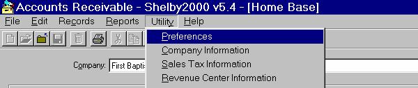 From the Accounts Receivable Home Base, select Utility and Preferences. 2.