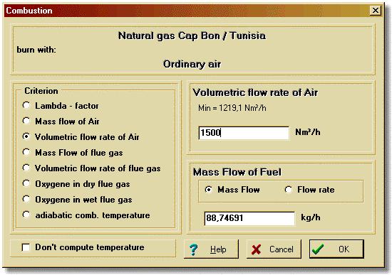 rate, select the option Flow rate and you enter the number. The possibility flow rate to define exists only with fuels, which were entered as mixture of substances.