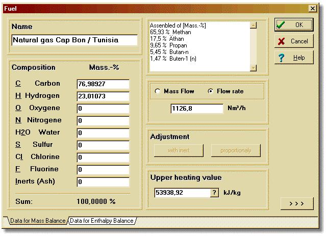6 The menu The functions of the program are callable over a pull down menu. The menu is partitioned into the topics "Fuel", "Combustion air", "Flue gas", "Print" and "Setup". 6.