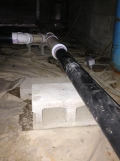 (Plumbing continued) Comment 43: Crawl space plumbing combination ABS and PVC not supported correctly.