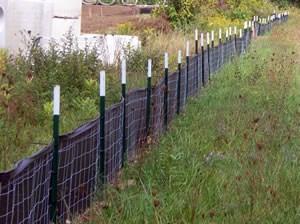 Two popular methods of installation include using a slicer, which creates a thin trench and installs the fence fabric in one pass, the other installation method uses a trencher or hand tools to