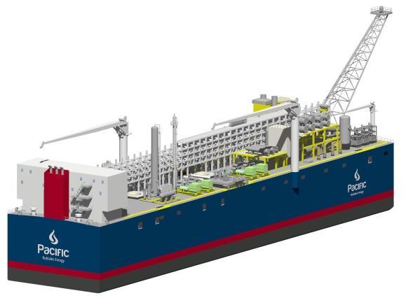 Outline of the world s first floating LNG export unit EXMAR is to build, operate and maintain the FLRSU Export Capacity: 500,000 ton/year Storage: 16,100 m