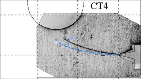 In addition, both predicted and measured paths also show the same types of crack propagating to the hole, i.e. the behavior of either sink in the hole (CT2 and CT4) or miss the hole (CT1 and CT3).