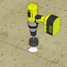 The drain pipe must be securely fastened below the subfloor so that it will not move under load. Cut the 2" ABS or PVC drain pipe 1 ⅜" below the top of the subfloor.